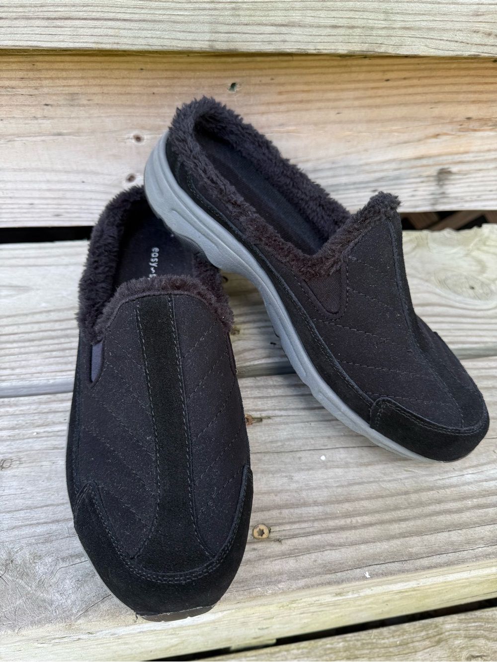 Easy Spirit Suede Faux Fur Lined Clogs Mules Slides Hot Fuzz  10 M Rubber Sole